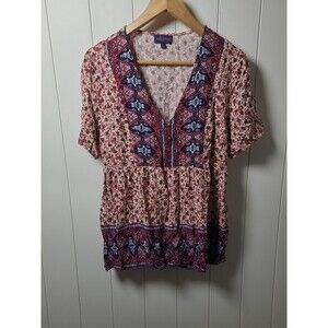 Artesia Boho Floral Peasant Shirt Top Womens Size Large Baby Doll Artsy